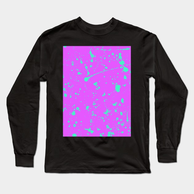 Aqua Spray Splatter On Pink Long Sleeve T-Shirt by Pulpixel